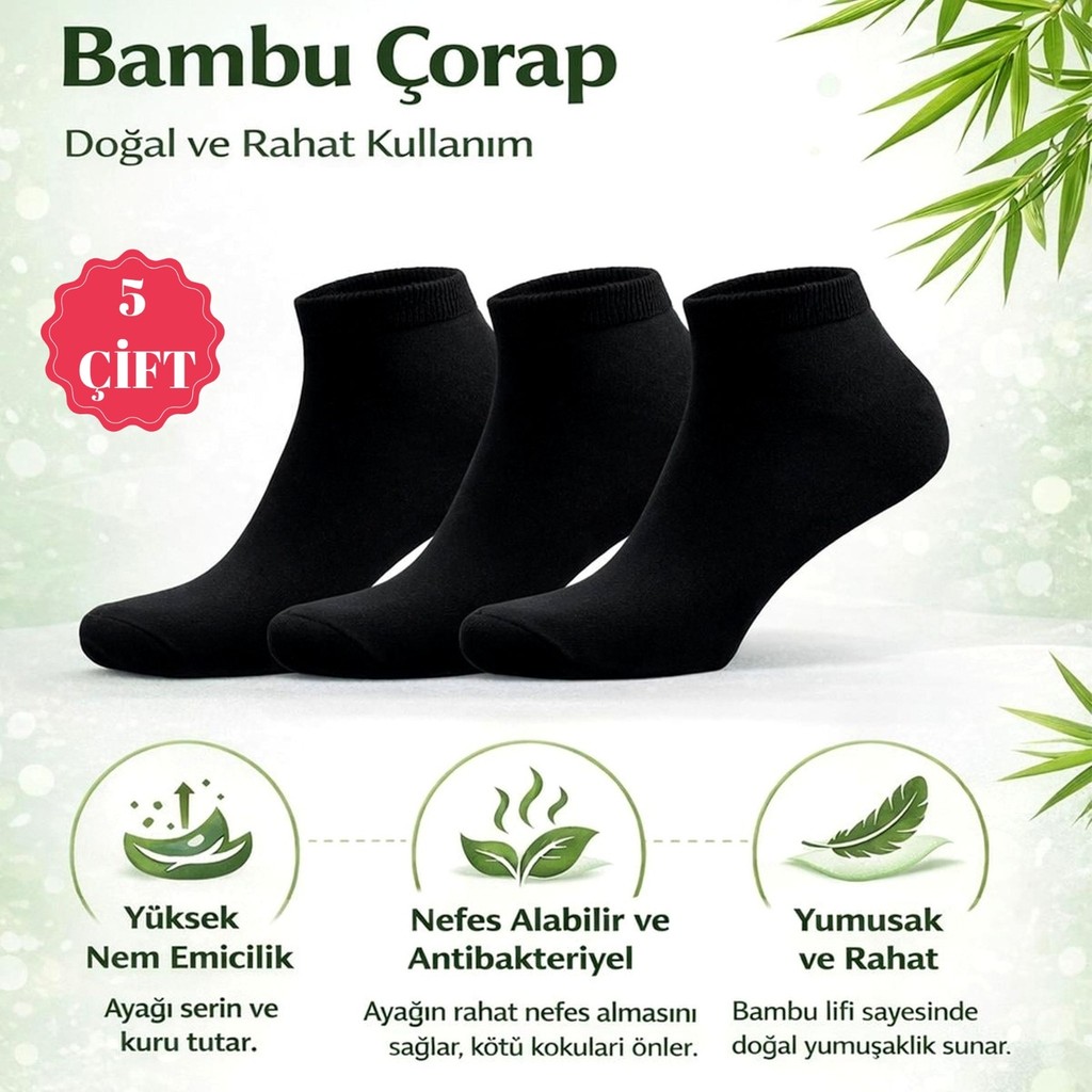 Sky Socks 5'li Erkek Bambu Konforlu Terletmez Koku Yapmaz Patik Çorap Diğer Fiyatı