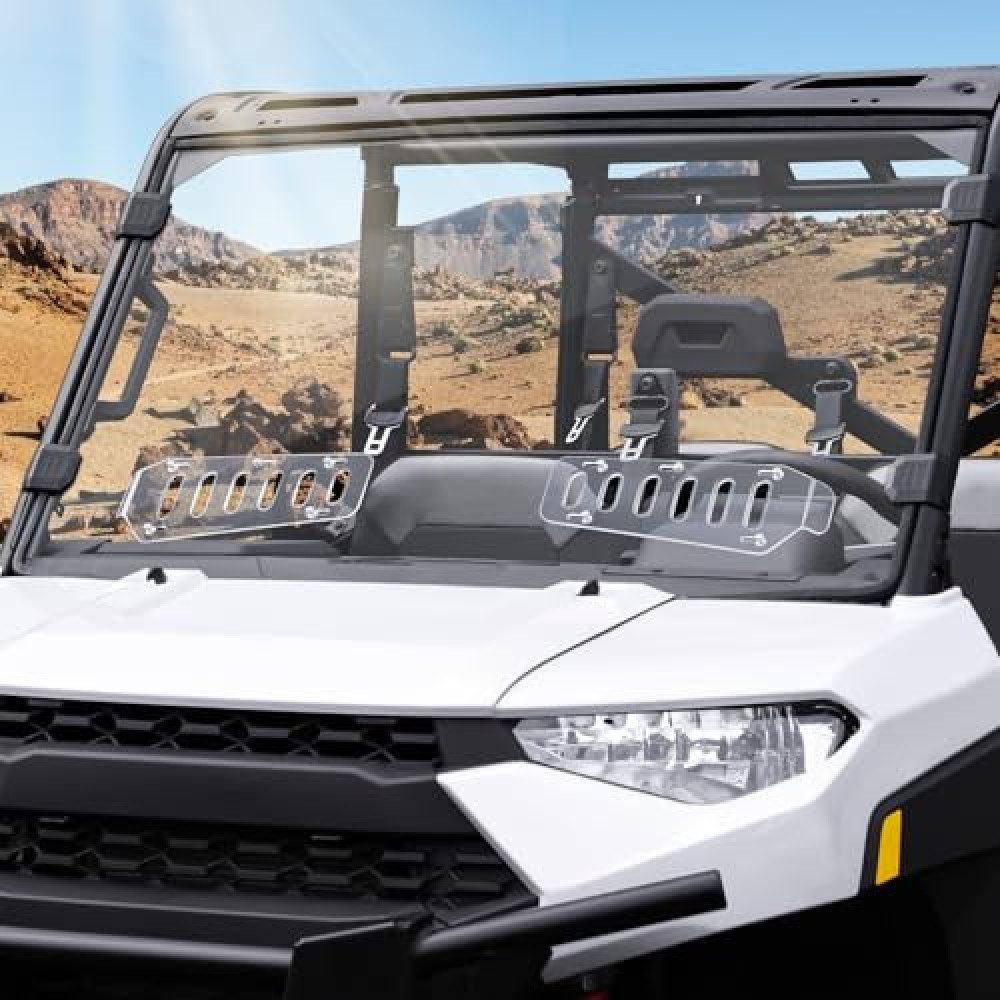 SKYJDM Scratch Resistant & Vented Full Windshield Compatible with Polaris Ranger 1000 / XP 1000 / Crew 1000 2017-2025 PC Clear Protects Against Wind, Dust, Dirt, Snow, Rain