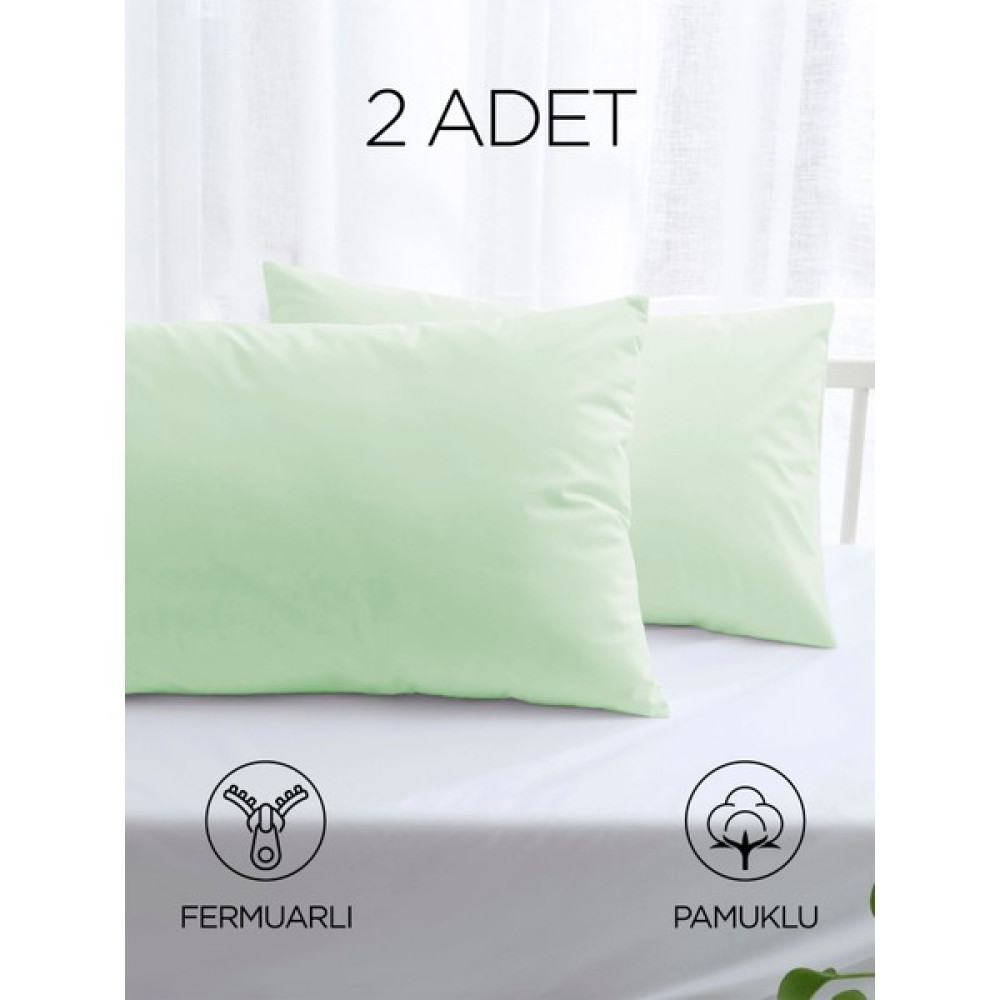 Skyline 2 Adet Pamuklu Renkli Yastık Kılıfı 50X70CM | Fermuarlı Yastık Kılıfı | 5 Farklı Renk Seçeneği YKR002 - 50 x 70 cm - Fıstık Yeşili Yastık Kılıfı Fiyatı