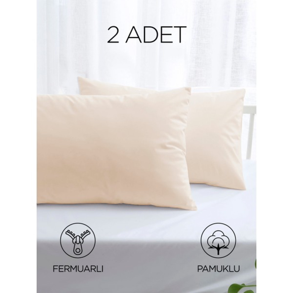 Skyline 2 Adet Pamuklu Renkli Yastık Kılıfı 50X70CM | Fermuarlı Yastık Kılıfı | 5 Farklı Renk Seçeneği YKR002 - 50 x 70 cm - Koyu Krem Yastık Kılıfı Fiyatı