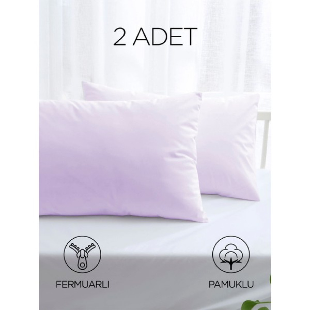 Skyline 2 Adet Pamuklu Renkli Yastık Kılıfı 50X70CM | Fermuarlı Yastık Kılıfı | 5 Farklı Renk Seçeneği YKR002 - 50 x 70 cm - Lila Yastık Kılıfı Fiyatı