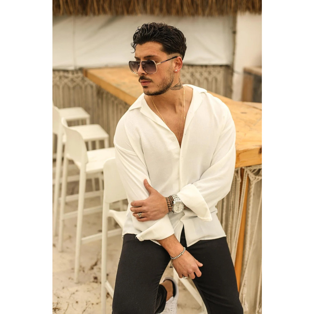 SKYMOOD Dokulu Oversize Gömlek Beyaz L/XL Beden Kadın Gömlek Fiyatı