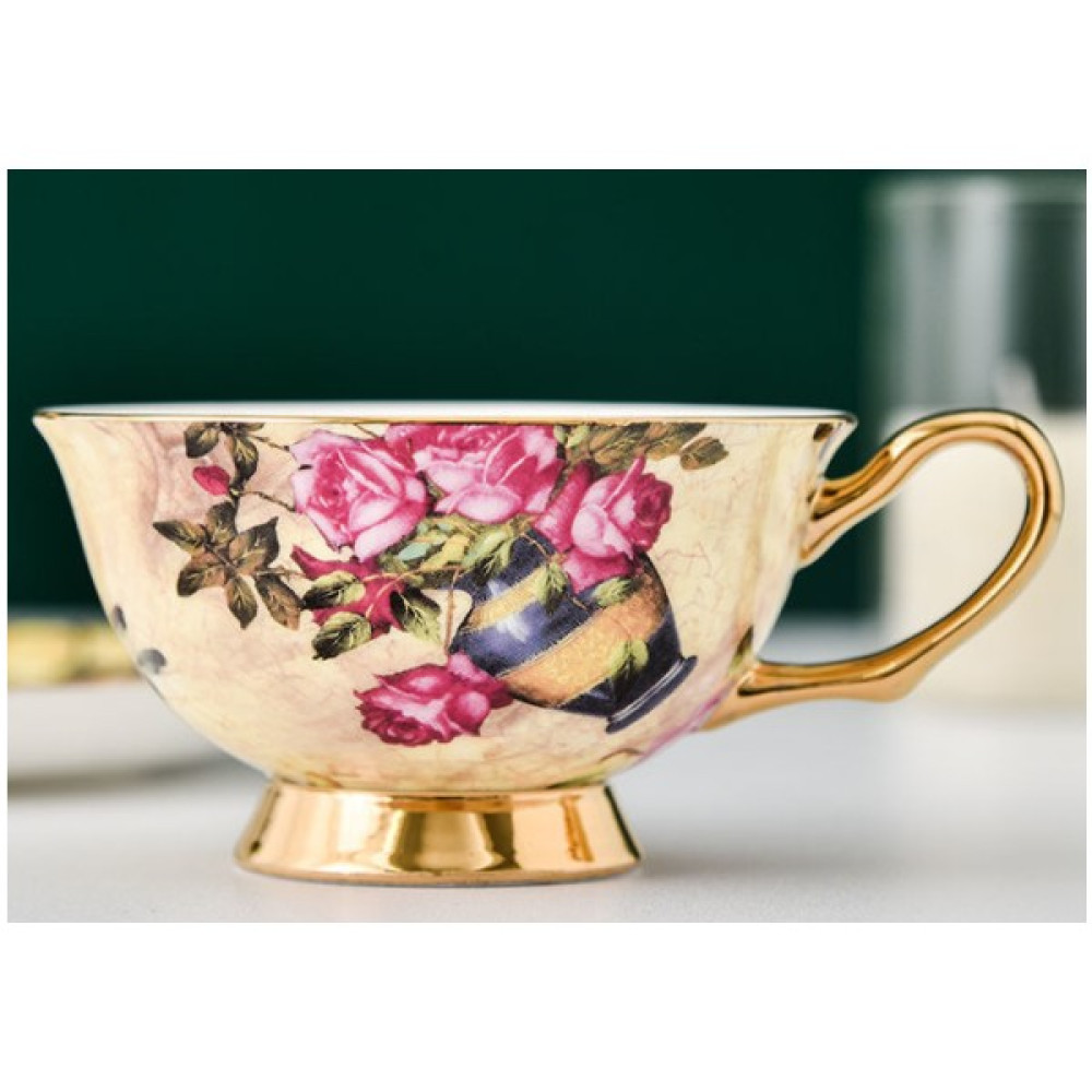 SLD Seramik Çiçek Çay Bardağı Kahve Fincanı Set Ingiliz Çay Tek Fincan Bayan Çay Kase Kaşık ve Kaşıkla Avrupa Tarzı (Yurt Dışından) - Renkli Fincan / Bardak / Kahve Takımı Fiyatı