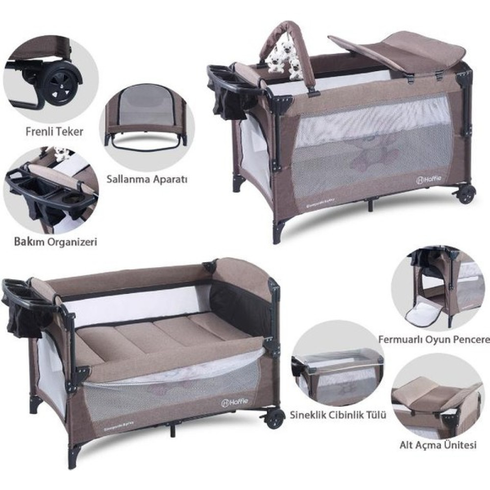 Sleep Side Play Anne Yanı Park Yatak Sallanır Cibinlikli Oyun Parkı Bebek Beşik 70X110 Cm - 70 x 110 cm - Kahverengi Park Yatak / Oyun Parkı Fiyatı