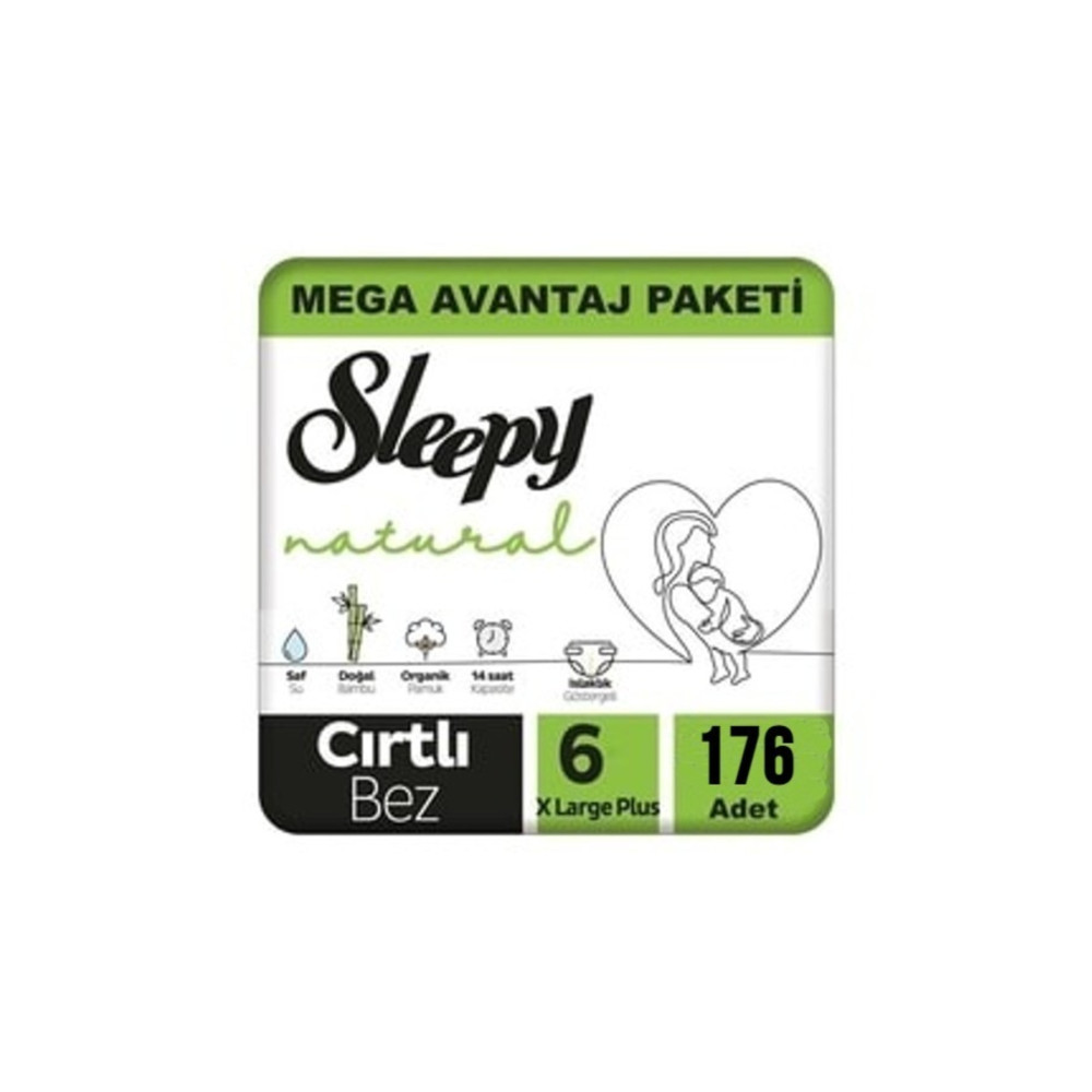 Sleepy 6 No Natural Bebek Bezi 6 Numara 15 - 25 Kg 176 Adet Aylık Paket Bebek Bezi Bebek Bezi Fiyatı