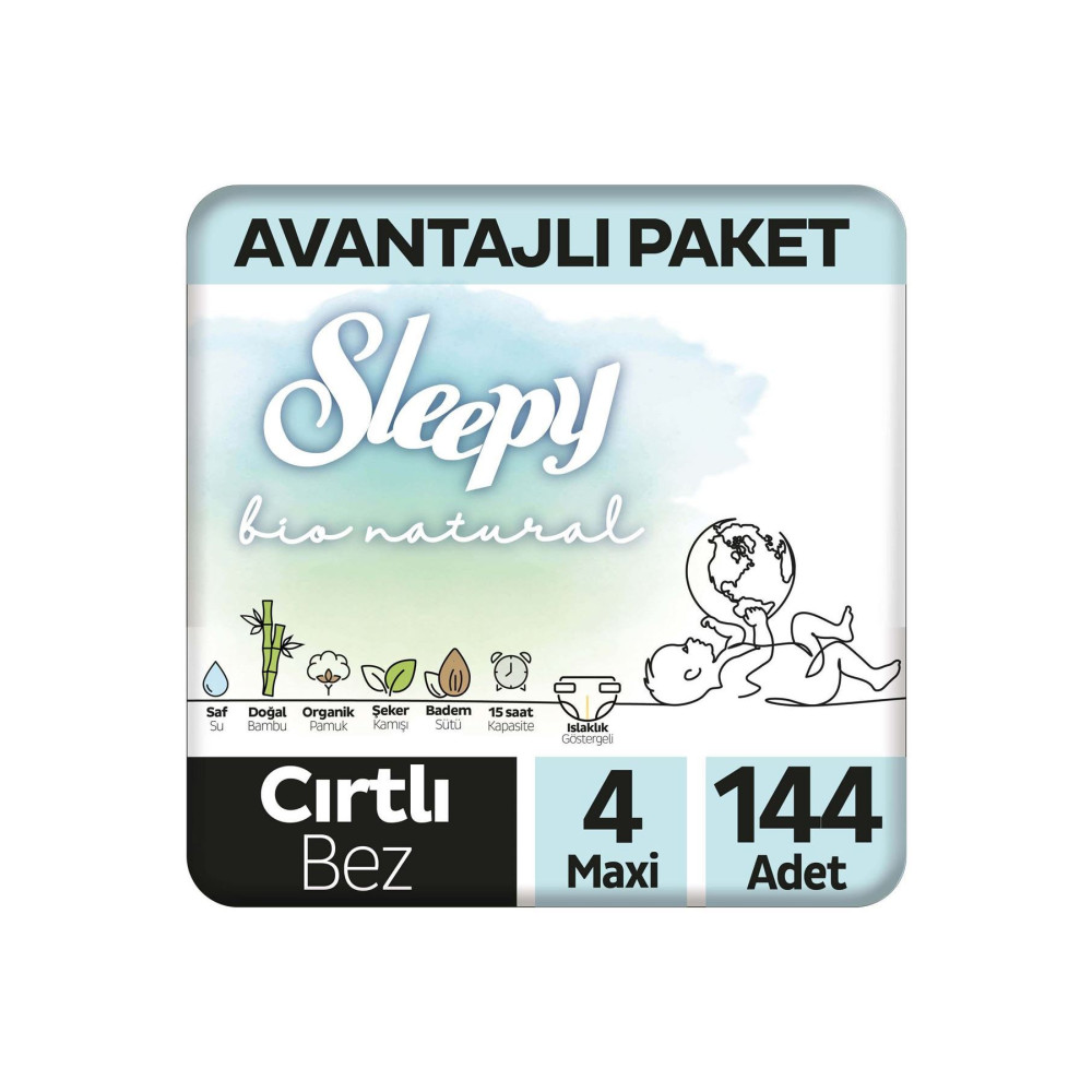 Sleepy Bio Natural Avantajlı Paket Bebek Bezi 4 Numara Maxi 144 Adet Bebek Bezi Fiyatı