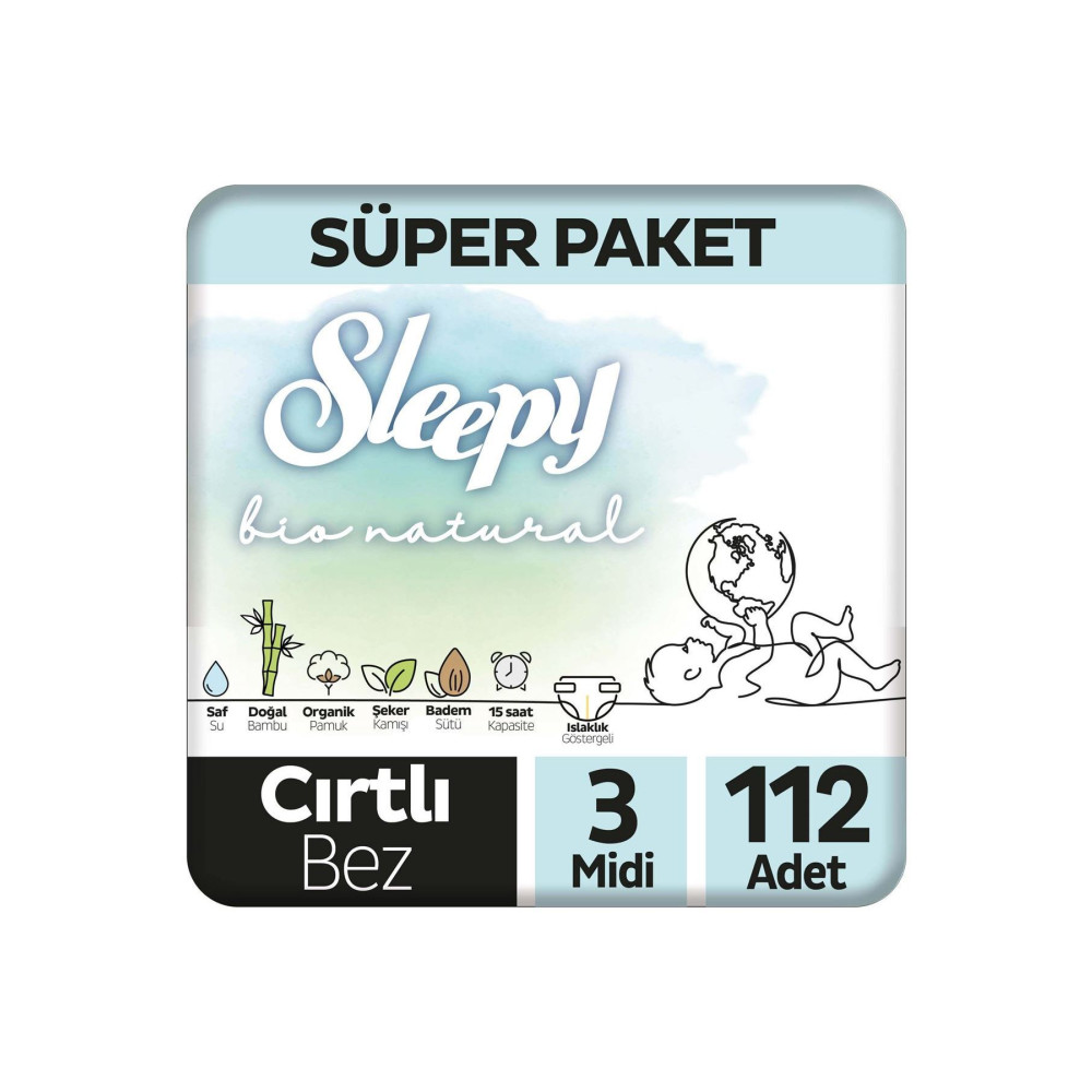 Sleepy Bio Natural Süper Paket Bebek Bezi 3 Numara Midi 112 Adet Bebek Bezi Fiyatı