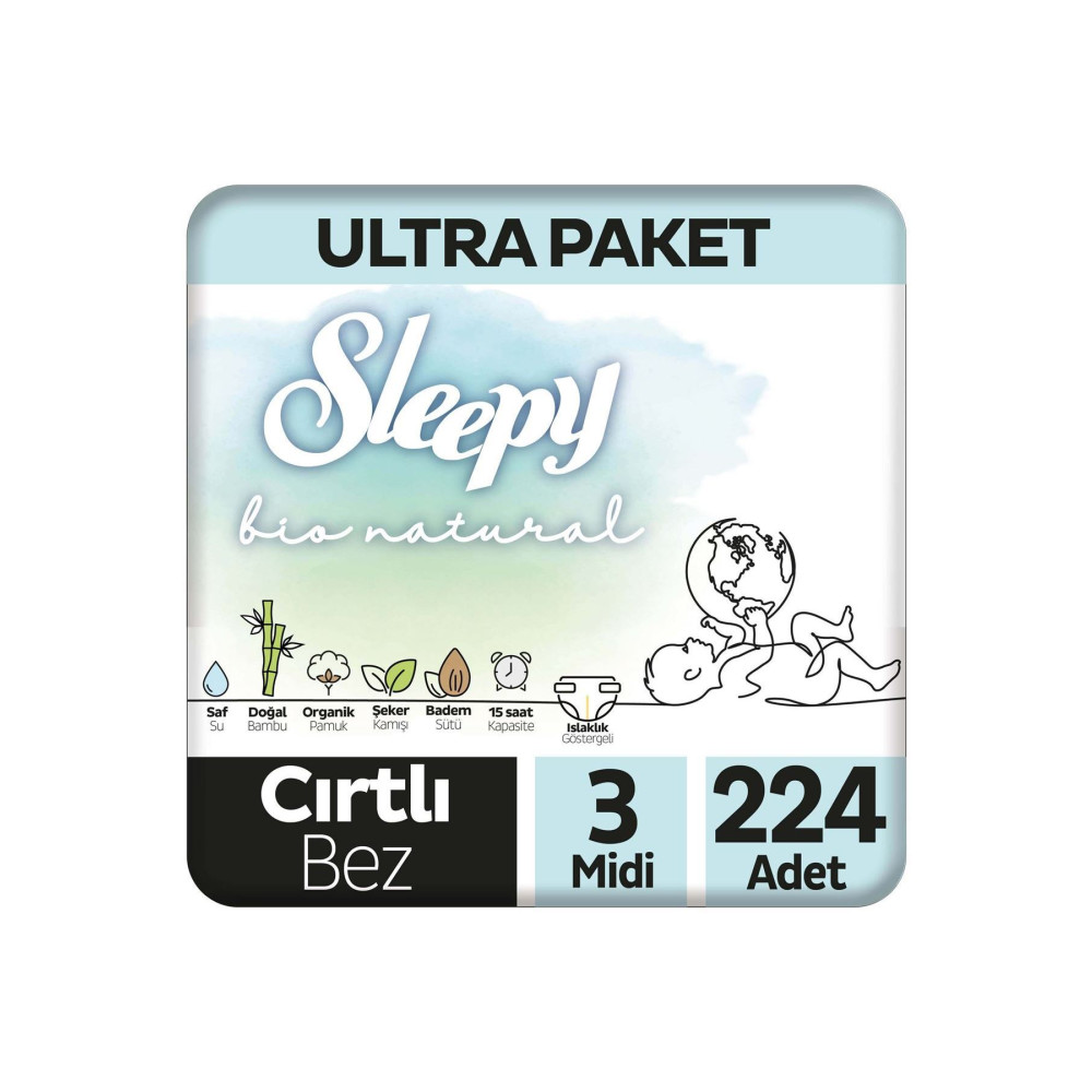 Sleepy Bio Natural Ultra Paket Bebek Bezi 3 Numara Midi 224 Adet Bebek Bezi Fiyatı