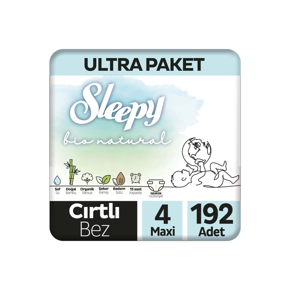 Sleepy Bio Natural Ultra Paket Bebek Bezi 4 Numara Maxi 192 Adet Bebek Bezi Fiyatı