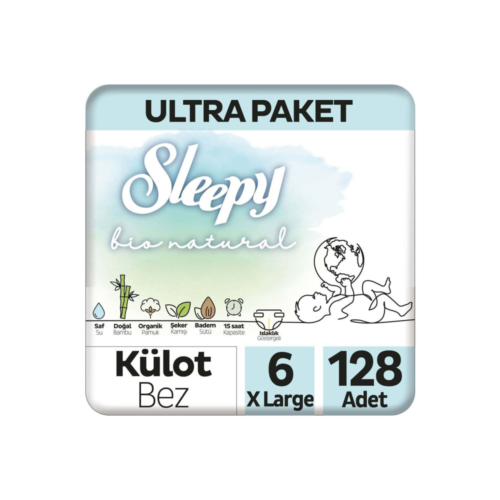 Sleepy Bio Natural Ultra Paket Külot Bez 6 Numara Xlarge 128 Adet Bebek Bezi Fiyatı