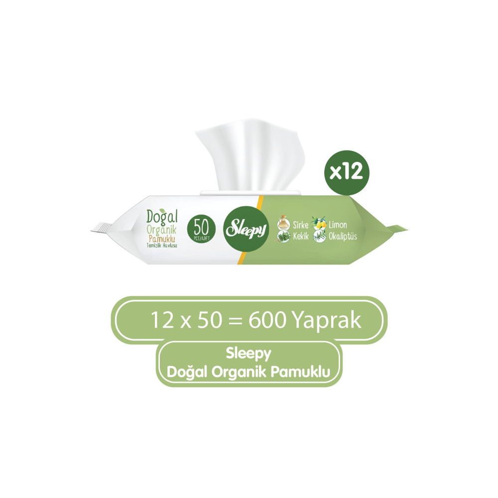 Sleepy Doğal Pamuklu Temizlik Havlusu 50 Li X 12 Adet (600 Yaprak) Bebek Mendil-Islak Mendil Fiyatı