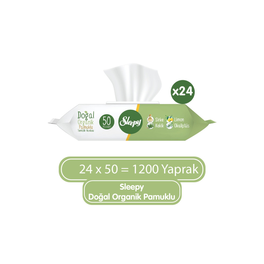 Sleepy Doğal Pamuklu Temizlik Havlusu 50 Li X 24 Adet (1200 Yaprak) Bebek Mendil-Islak Mendil Fiyatı