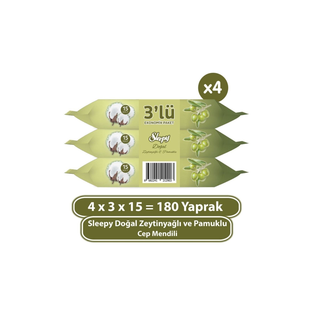 Sleepy Doğal Zeytinyağlı Ve Pamuklu Cep Mendili 4X3x15 (180 Yaprak) Bebek Mendil-Islak Mendil Fiyatı