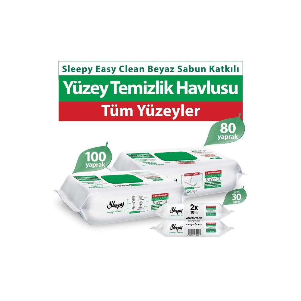 Sleepy Easy Clean Beyaz Sabun Katkılı Yüzey Temizlik Havlusu 100+2X15 Yaprak + Mopa Uyumlu 80 Yaprak Islak Mendil Fiyatı