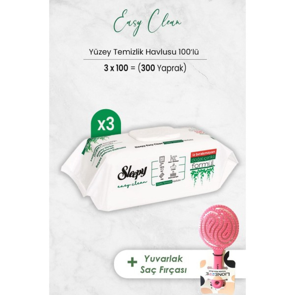 Sleepy Easy Clean Yüzey Temizlik Havlusu 100' Lü x 3 Adet ve Saç Fırçası Yuvarlak Pembe Oto Boyaları Fiyatı