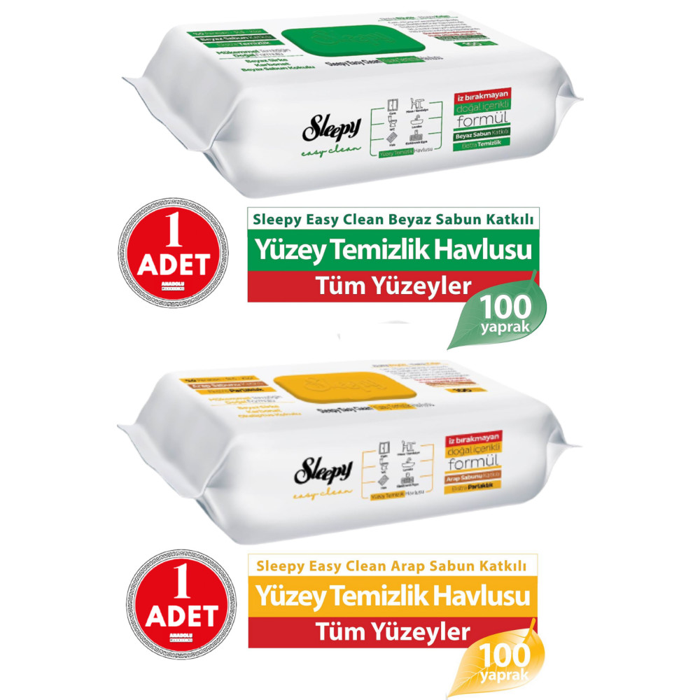 Sleepy Easy Clean Yüzey Temizlik Havlusu Beyaz Sabun Katkılı 1 ADET + Arap Sabunu Katkılı 1 ADET Islak Mendil Fiyatı