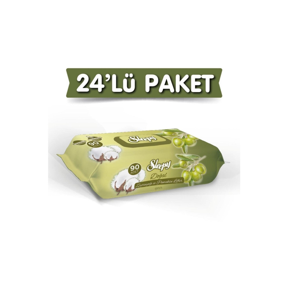 Sleepy Islak Havlu Zeytinyağı-pamuksu Lifler 90 Lı X 24 Adet (2160 YAPRAK) Bebek Mendil-Islak Mendil Fiyatı