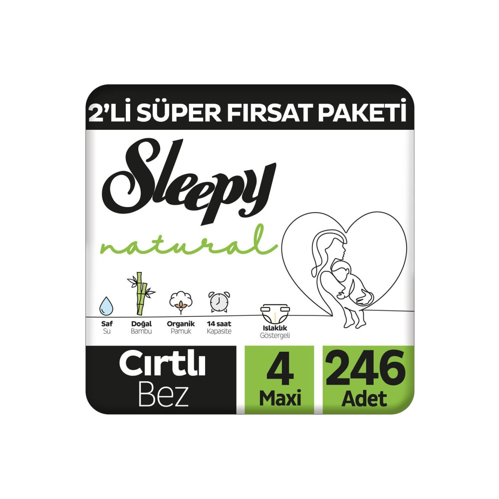 Sleepy Natural 2Li Süper Fırsat Paketi Bebek Bezi 4 Numara Maxi 246 Adet Bebek Bezi Fiyatı