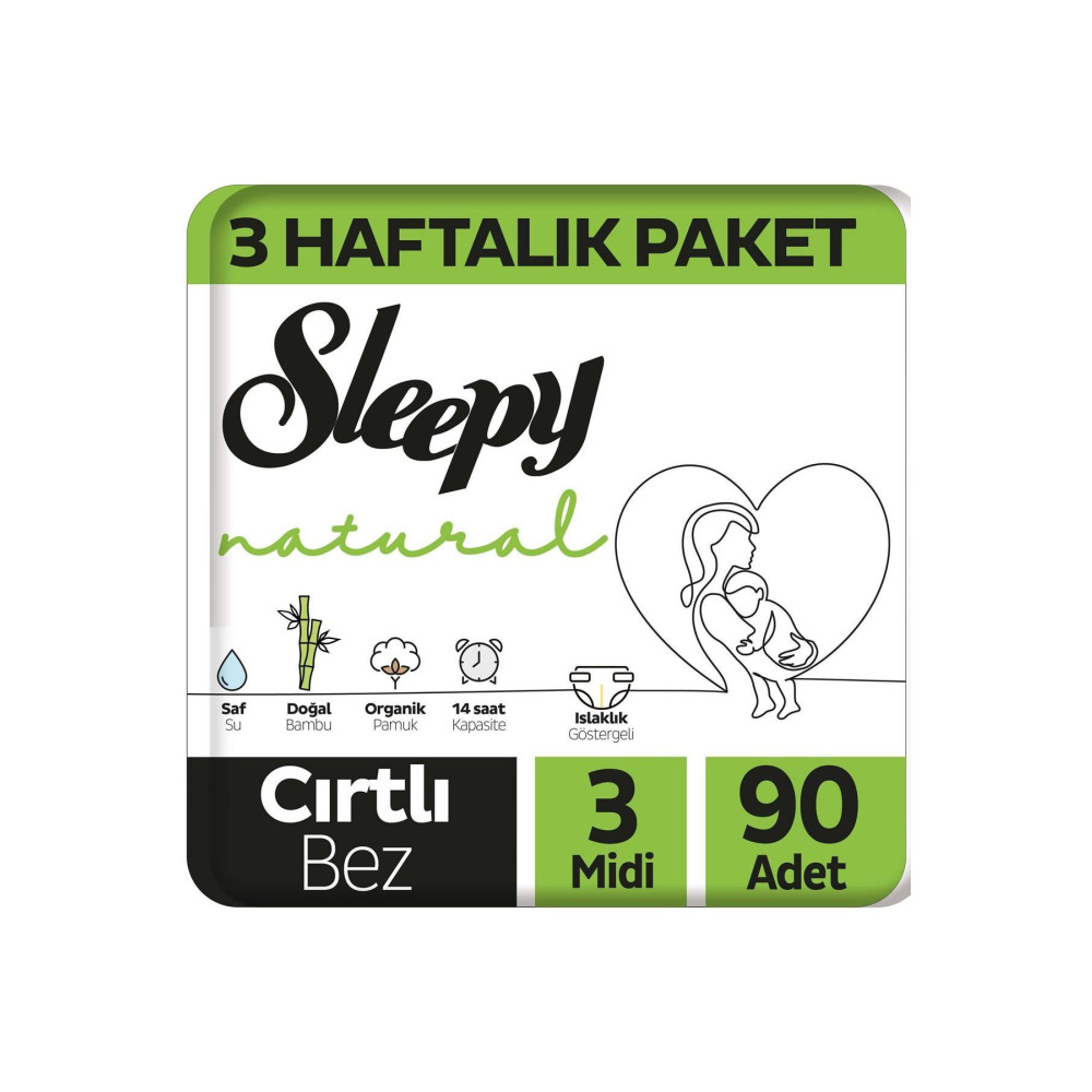 Sleepy Natural 3 Haftalık Paket Bebek Bezi 3 Numara Midi 90 Adet Bebek Bezi Fiyatı