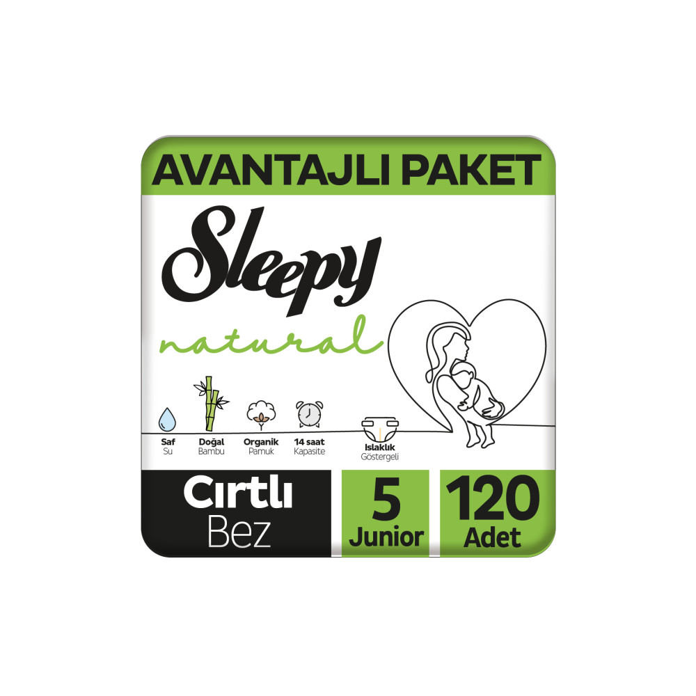 Sleepy Natural Avantajlı Paket Bebek Bezi 5 Numara Junior 120 Adet Bebek Bezi Fiyatı