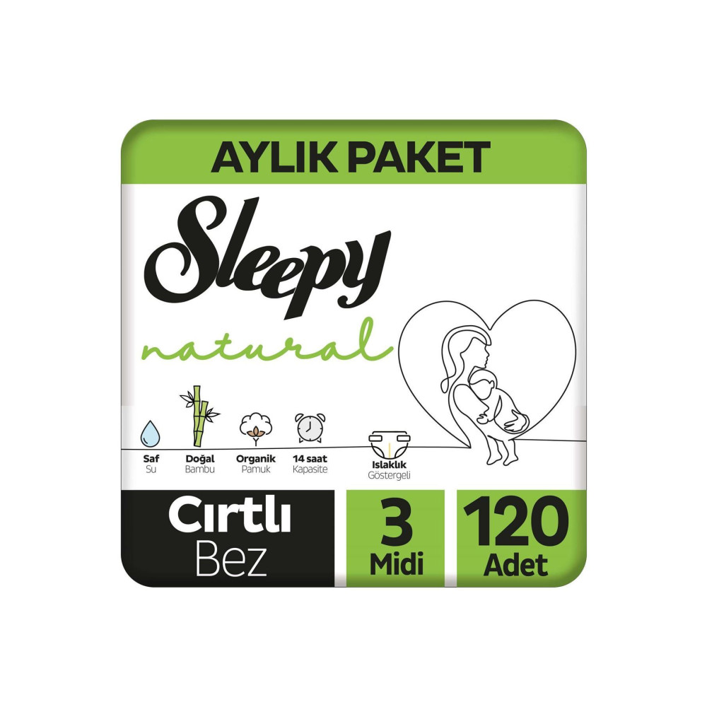 Sleepy Natural Aylık Paket Bebek Bezi 3 Numara Midi 120 Adet Bebek Bezi Fiyatı
