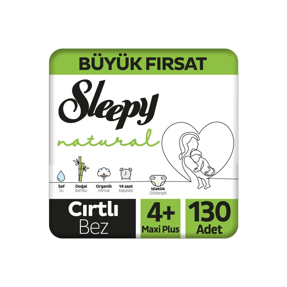 Sleepy Natural Büyük Fırsat Paketi Bebek Bezi 4+ Numara Maxi Plus 130 Adet Bebek Bezi Fiyatı