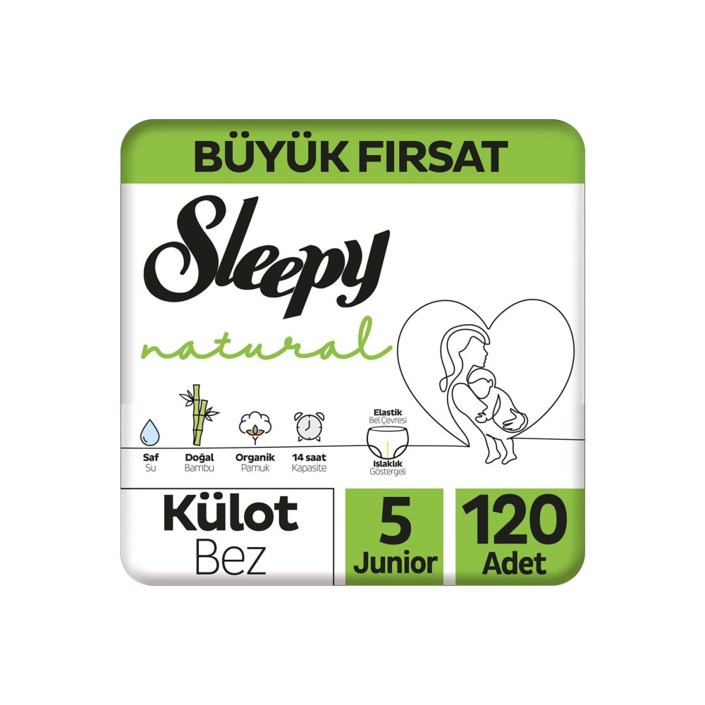 Sleepy Natural Büyük Fırsat Paketi Külot Bez 5 Numara Junior 120 Adet Bebek Bezi Fiyatı