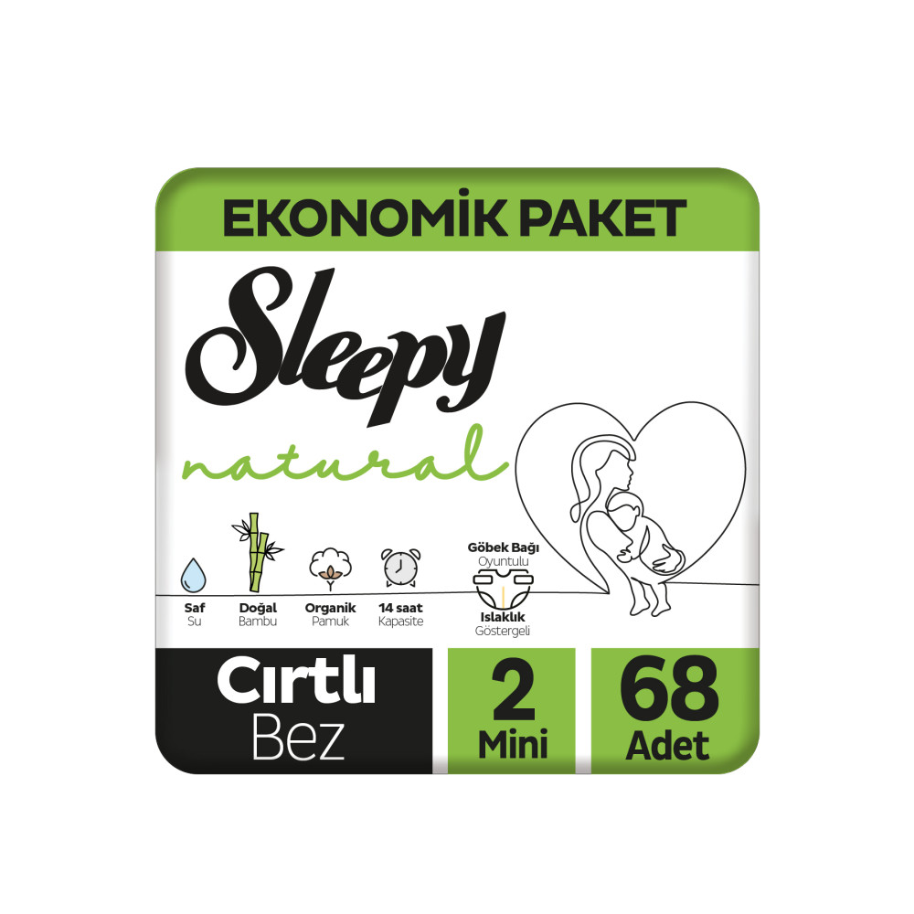 Sleepy Natural Ekonomik Paket Bebek Bezi 2 Numara Mini 68 Adet Bebek Bezi Fiyatı