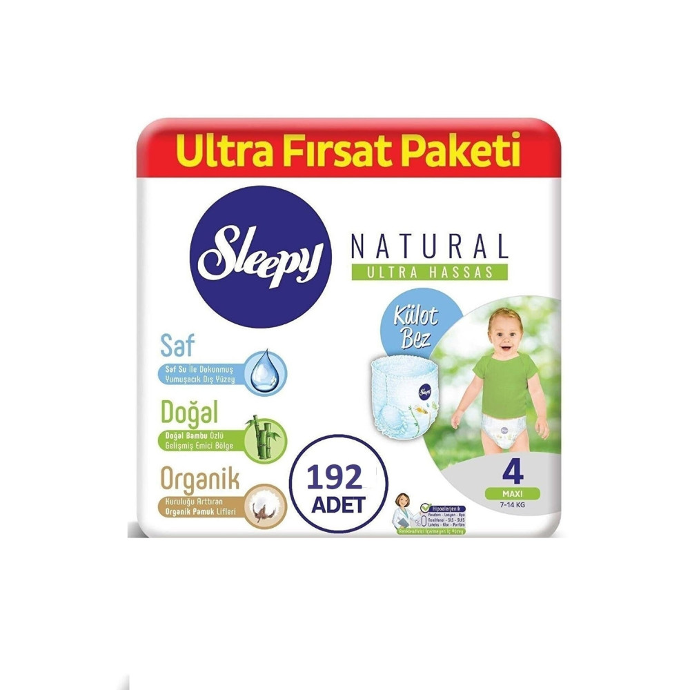 Sleepy Natural Külot Bebek Bezi 4 Numara Maxi Ultra Fırsat Paketi 192 Adet Bebek Bezi Fiyatı