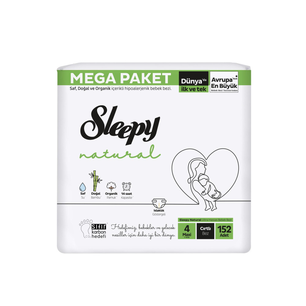 Sleepy Natural Mega Paket Bebek Bezi 4 Numara Maxi 152 Adet Bebek Bezi Fiyatı