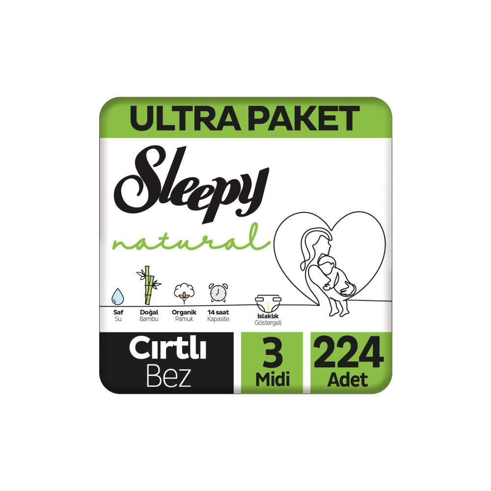 Sleepy Natural Ultra Paket Bebek Bezi 3 Numara Midi 224 Adet Bebek Bezi Fiyatı