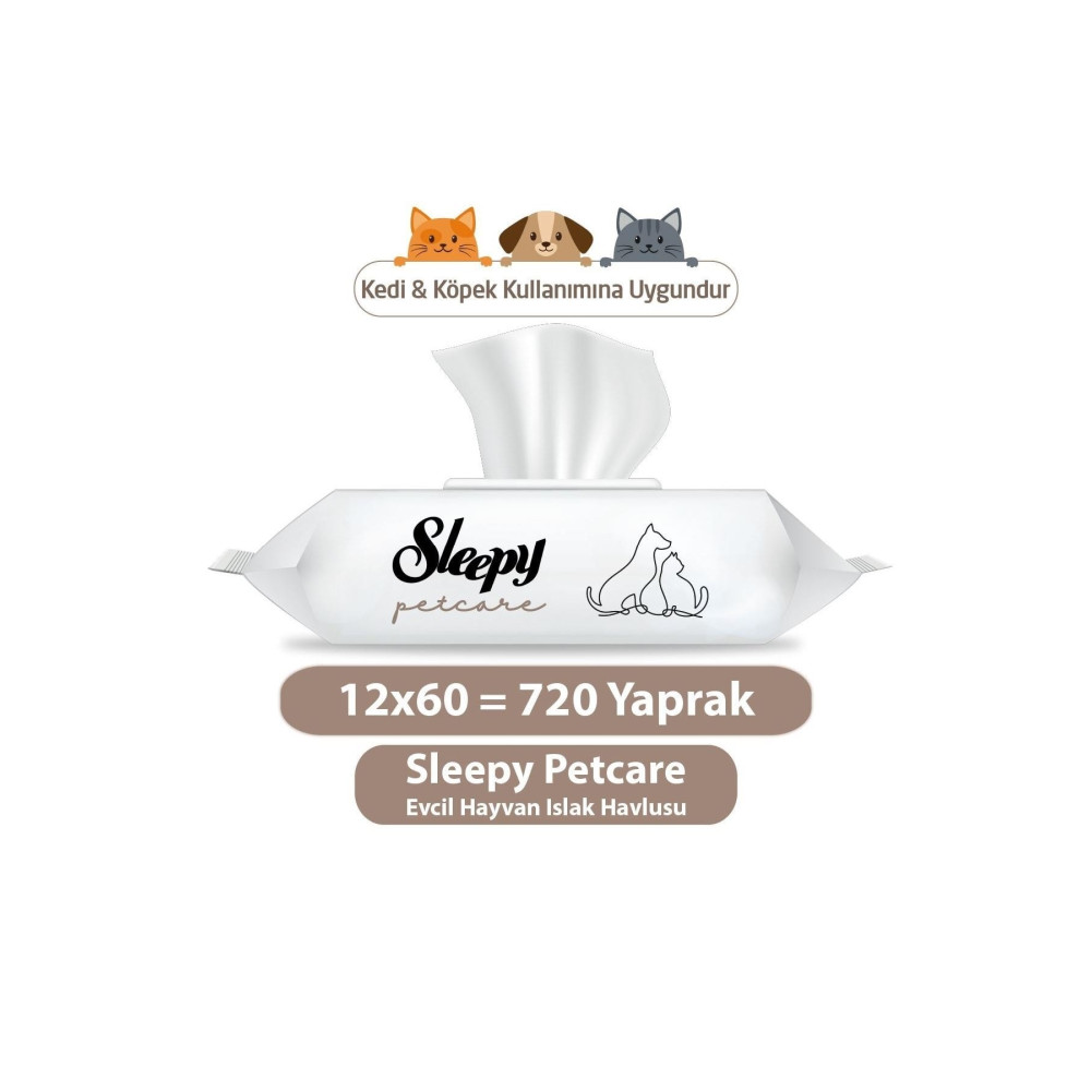 Sleepy Petcare Evcil Hayvan Islak Havlusu 12x60 Yaprak Islak Mendil Fiyatı