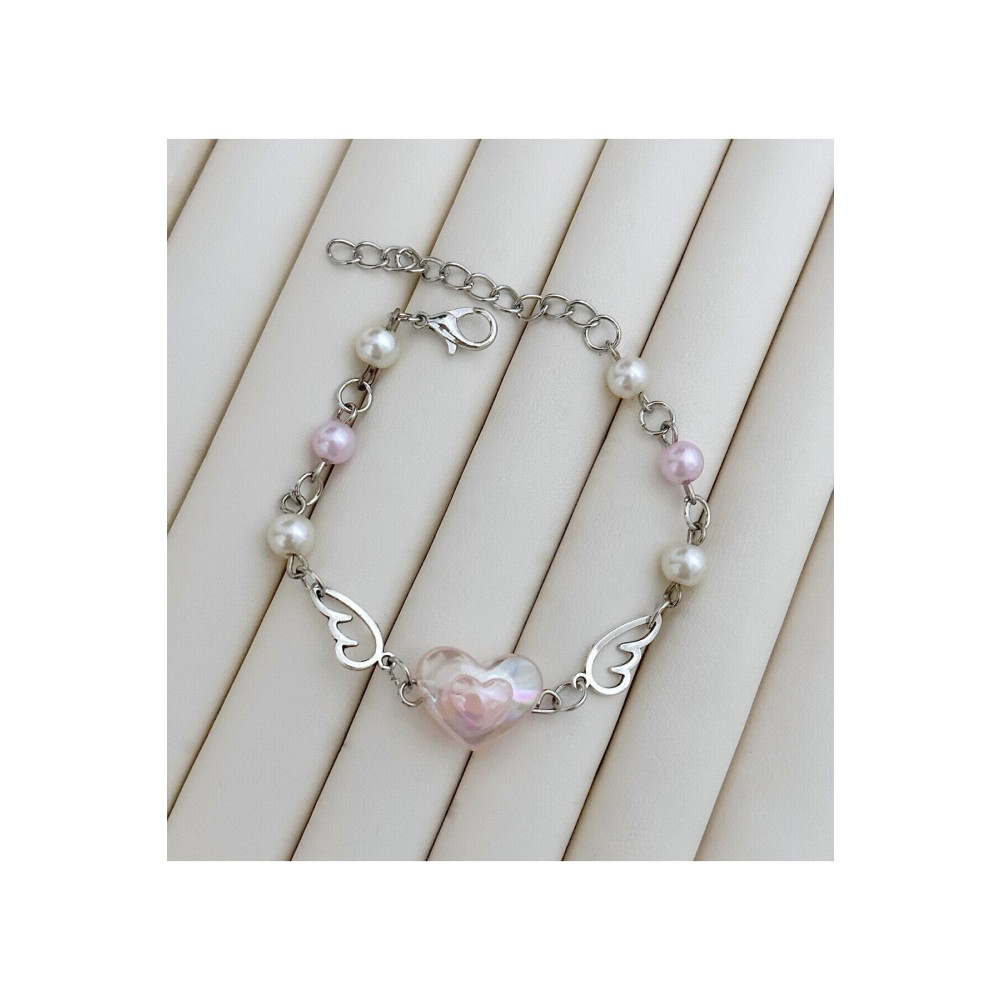 sleyshop melek kanatlı pembe renk boncuk bileklik Standart Beden Bijuteri Bilezik Fiyatı
