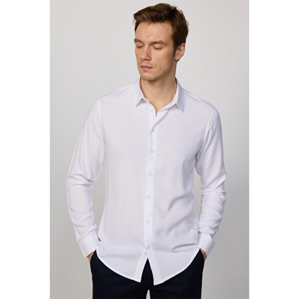 Slim Fit Dar Kesim Uzun Kol Dökümlü Viskon Şık Erkek Beyaz Gömlek Erkek Gömlek Fiyatı