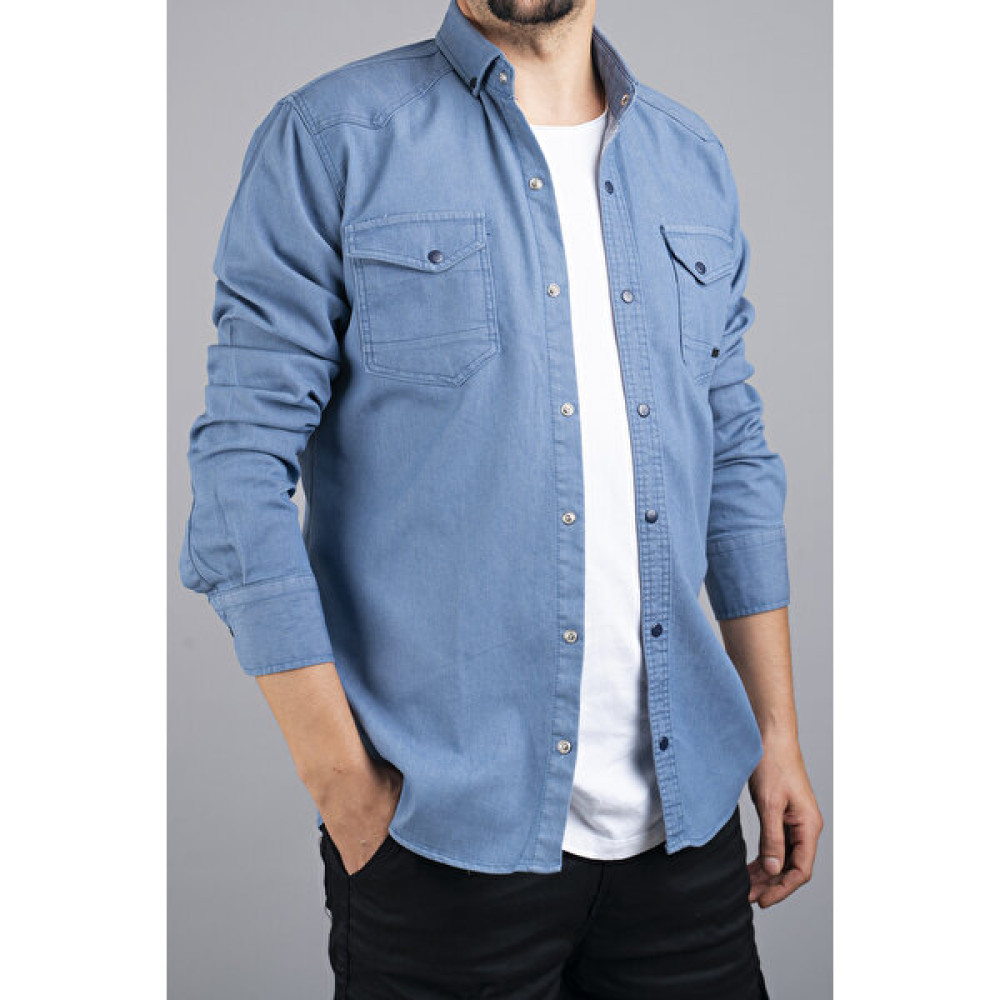 Slim Fit Erkek Kot Gömlek Mavi Erkek Gömlek Fiyatı