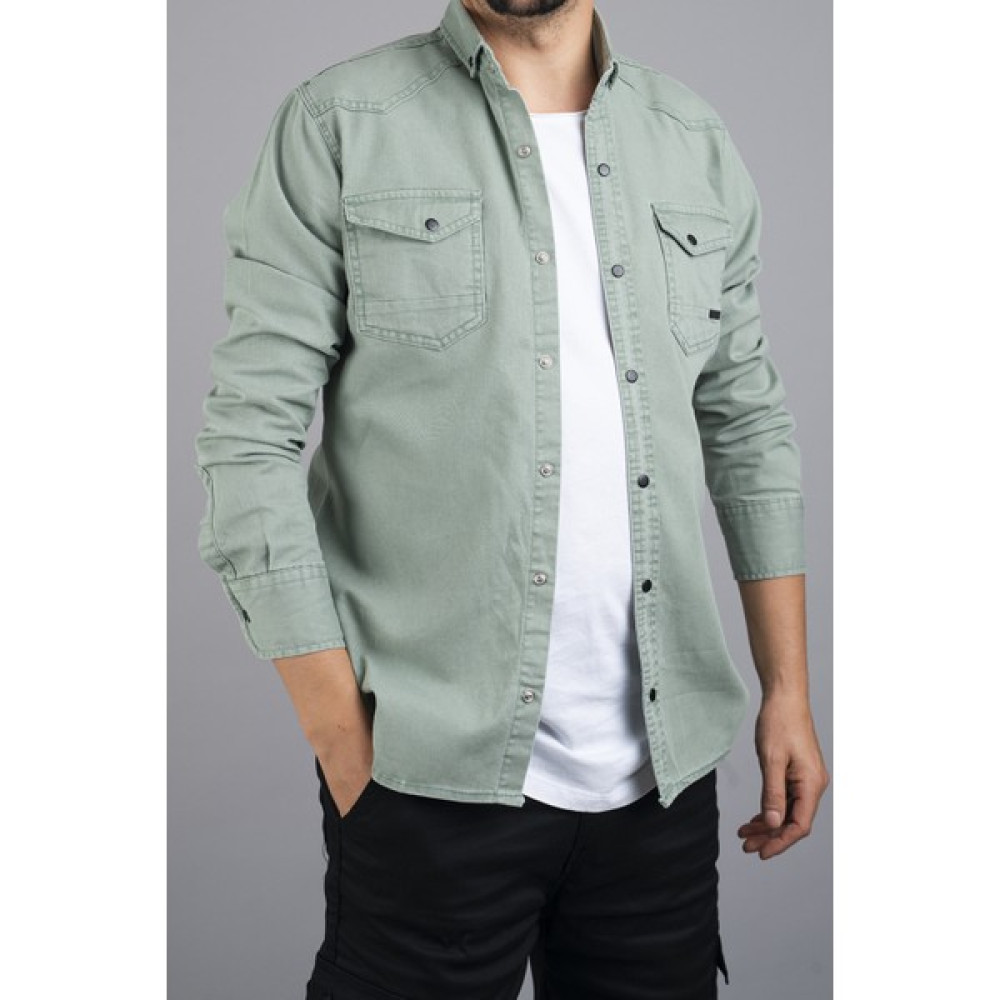 Slim Fit Erkek Kot Gömlek Su Yeşili Erkek Gömlek Fiyatı