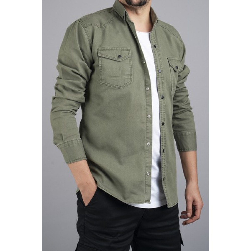 Slim Fit Erkek Kot Gömlek Yeşil Erkek Gömlek Fiyatı