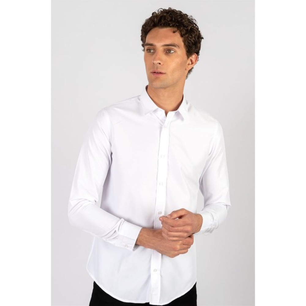 Slim Fit Kolay Ütü Teri Emen Nefes Alan Doku Kravatlık Dört Mevsim Beyaz Erkek Gömlek Erkek Gömlek Fiyatı