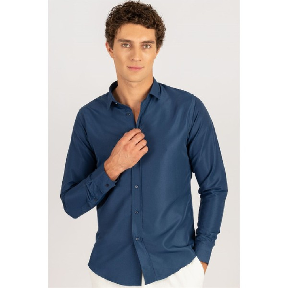 Slim Fit Kolay Ütü Teri Emen Nefes Alan Doku Kravatlık Dört Mevsim Lacivert Erkek Gömlek Erkek Gömlek Fiyatı