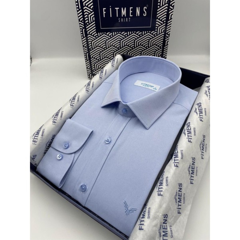 Slim Fit Uzun Kol Saten Hediye Kutulu Kolay Ütülenebilir Erkek Gömlek(KR.9511) - Açık Mavi Erkek Gömlek Fiyatı