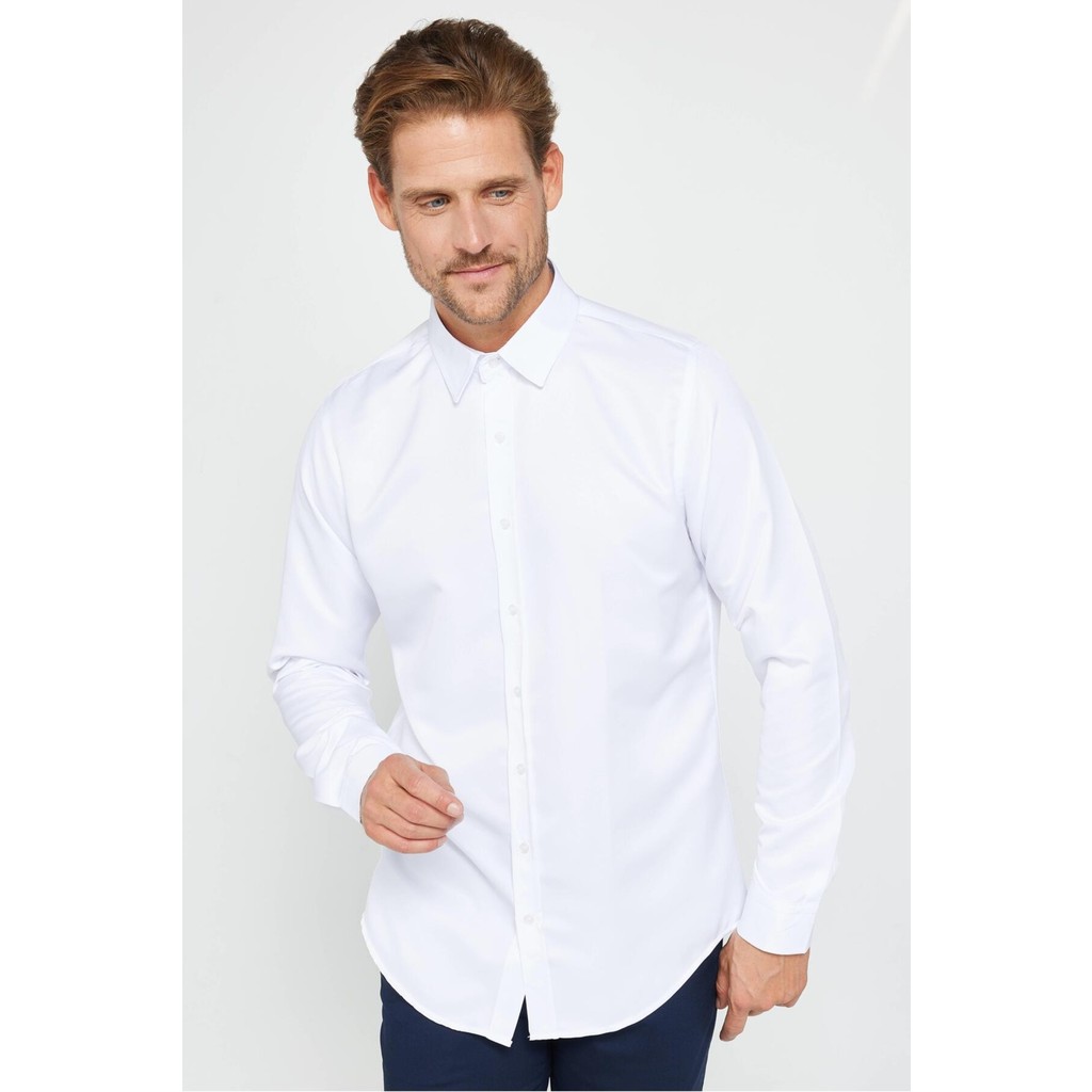 Slim Fit Uzun Kollu Kolay Ütü Teri Emen Nefes Alan Doku Kravatlık Dört Mevsim Beyaz Erkek Gömlek Erkek Gömlek Fiyatı
