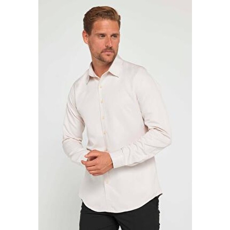 Slim Fit Uzun Kollu Kolay Ütü Teri Emen Nefes Alan Doku Kravatlık Dört Mevsim Taş Renk Erkek Gömlek Erkek Gömlek Fiyatı