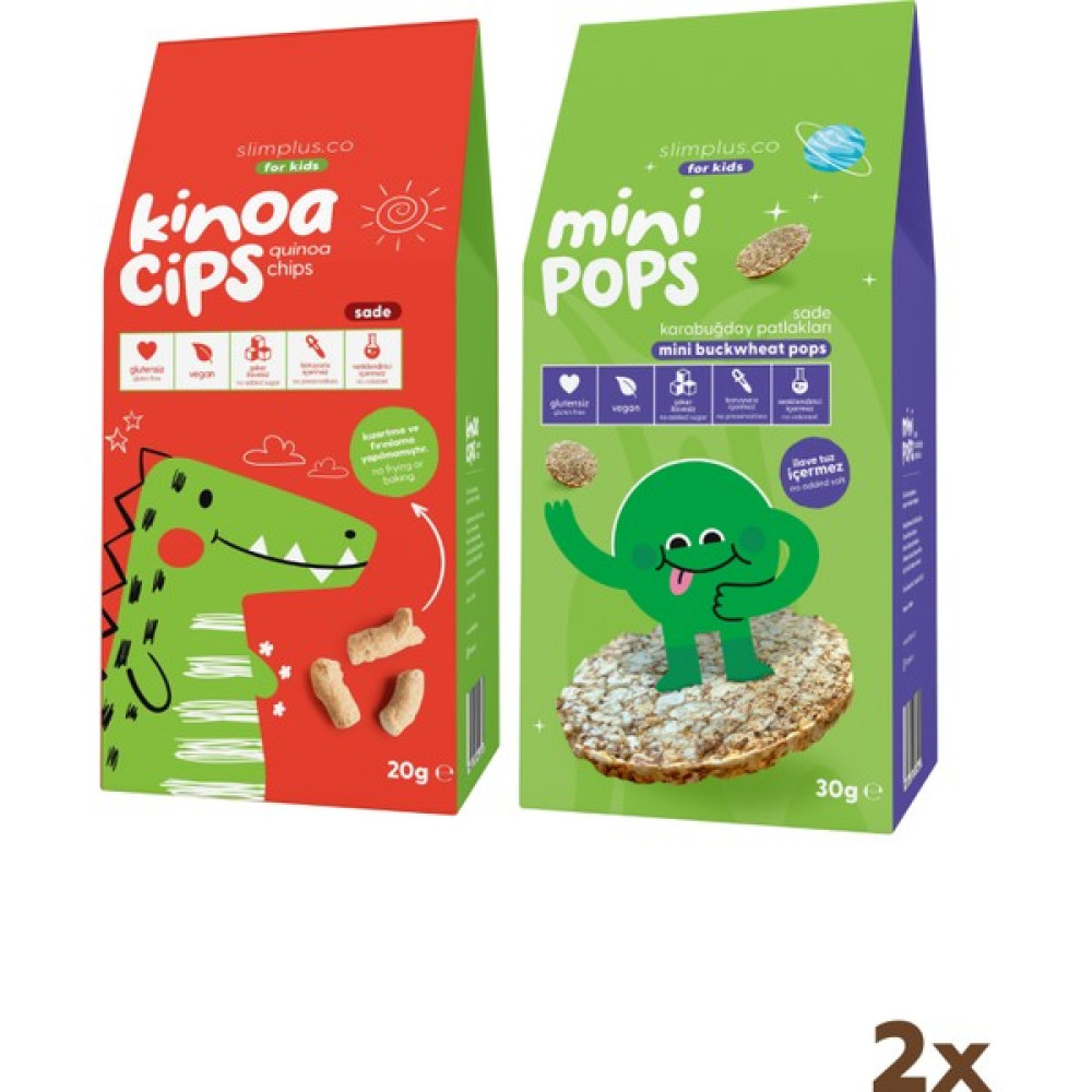 Slimplus 20G Sade Kinoa Cipsi For Kids Sevimli Dinozor ve 30G Mini Pops Karabuğday Patlakları Bebek Beslenme Gereçleri Fiyatı