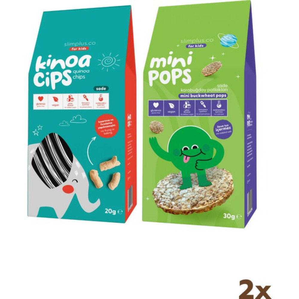 Slimplus 20G Sade Kinoa Cipsi For Kids Tatlı Fil ve 30G Mini Pops Karabuğday Patlakları Bebek Beslenme Gereçleri Fiyatı