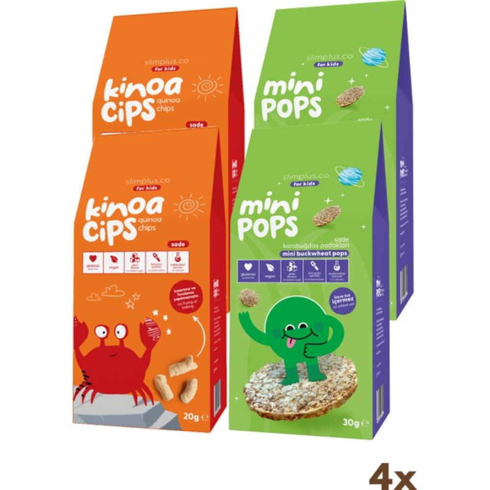 Slimplus 4 Paket 20G Sade Kinoa Cipsi For Kids Neşeli Yengeç ve 30G Mini Pops Karabuğday Patlakları Bebek Beslenme Gereçleri Fiyatı
