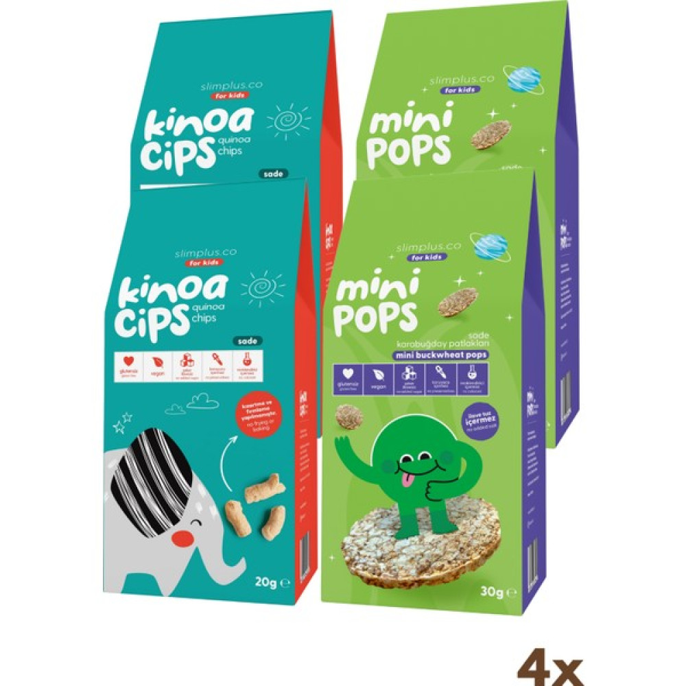 Slimplus 4 Paket 20G Sade Kinoa Cipsi For Kids Tatlı Fil ve 30G Mini Pops Karabuğday Patlakları Bebek Beslenme Gereçleri Fiyatı