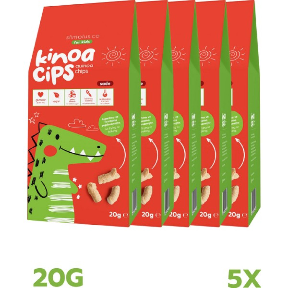 Slimplus 5 Paket 20G Sade Kinoa Cipsi For Kids Glutensiz Vegan Yağsız Cips Çocuklara Özel Ambalaj Sevimli Dinozor - 5 Adet Diğer Fiyatı