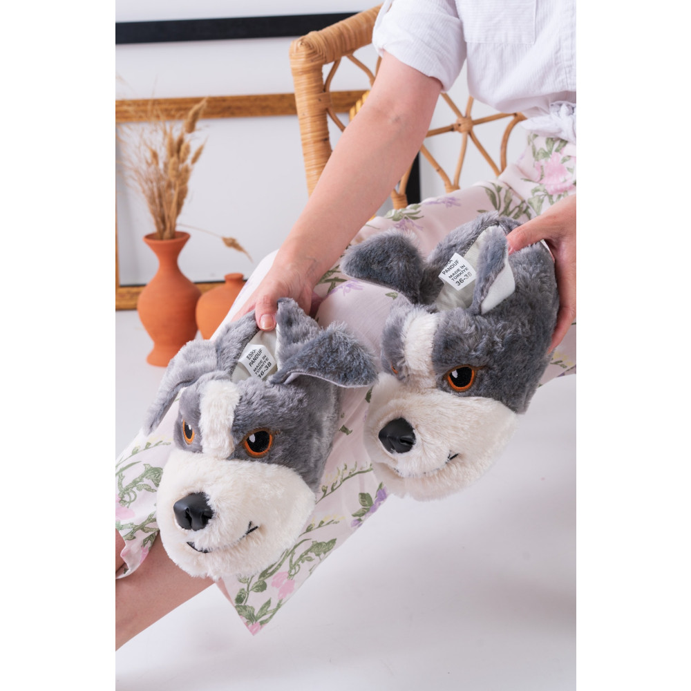 Slipcat Köpek Figürlü Gri Peluş Panduf Ev Pandufu Unisex 38-40 Beden Kadın Terlikleri ve Sandaletleri Fiyatı