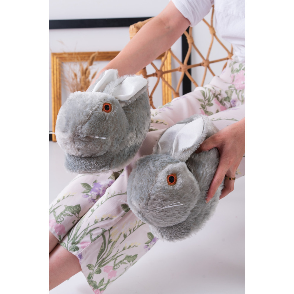 Slipcat Tavşan Figürlü Gri Peluş Panduf Ev Pandufu Unisex 36-38 Beden Kadın Terlikleri ve Sandaletleri Fiyatı