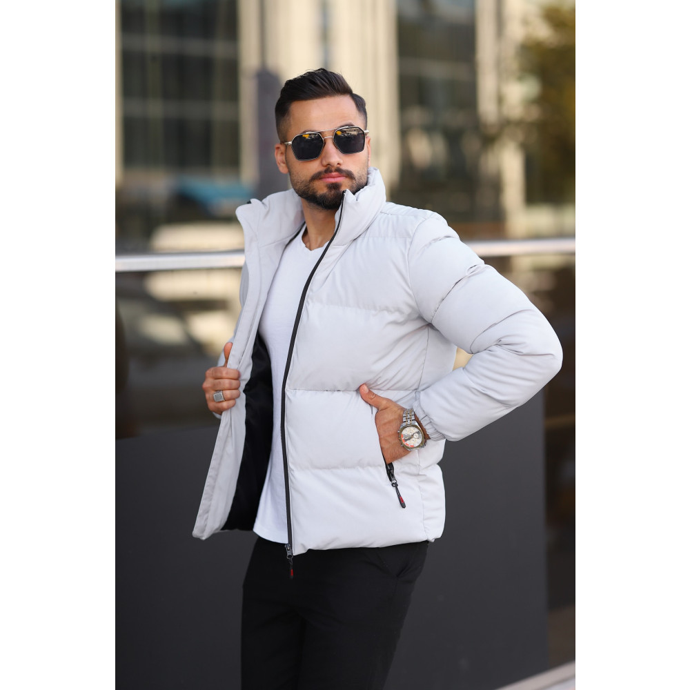S&M CLOTHİNG Erkek Açık Gri Şişme Mont L Beden Bayan Mont Fiyatı